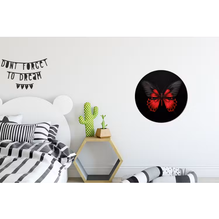 Vlinder - Rood - Contrast Wandcirkel aluminium klein -kinderkamer