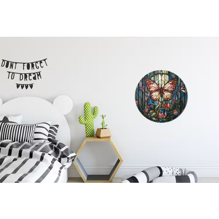Vlinder - Roze - Bloemen - Bladeren Wandcirkel aluminium klein -kinderkamer