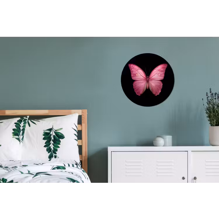 Vlinder - roze - Elegant Wandcirkel aluminium klein -slaapkamer