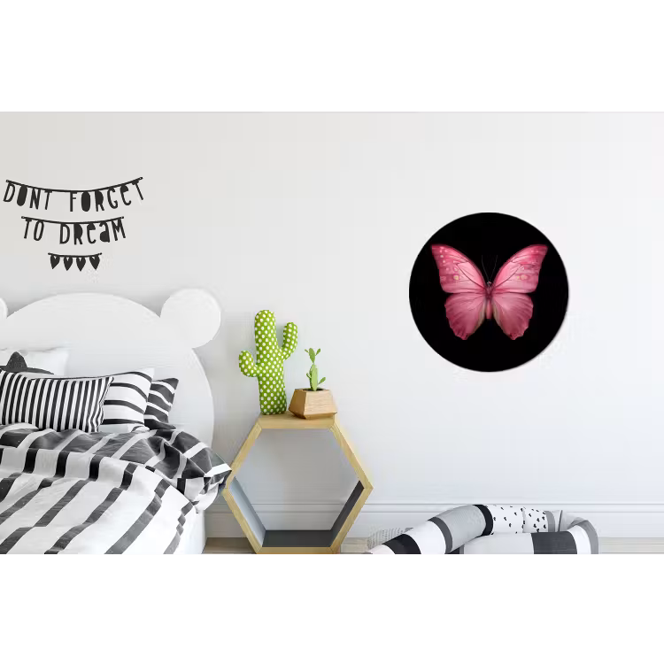 Vlinder - roze - Elegant Wandcirkel aluminium klein -kinderkamer
