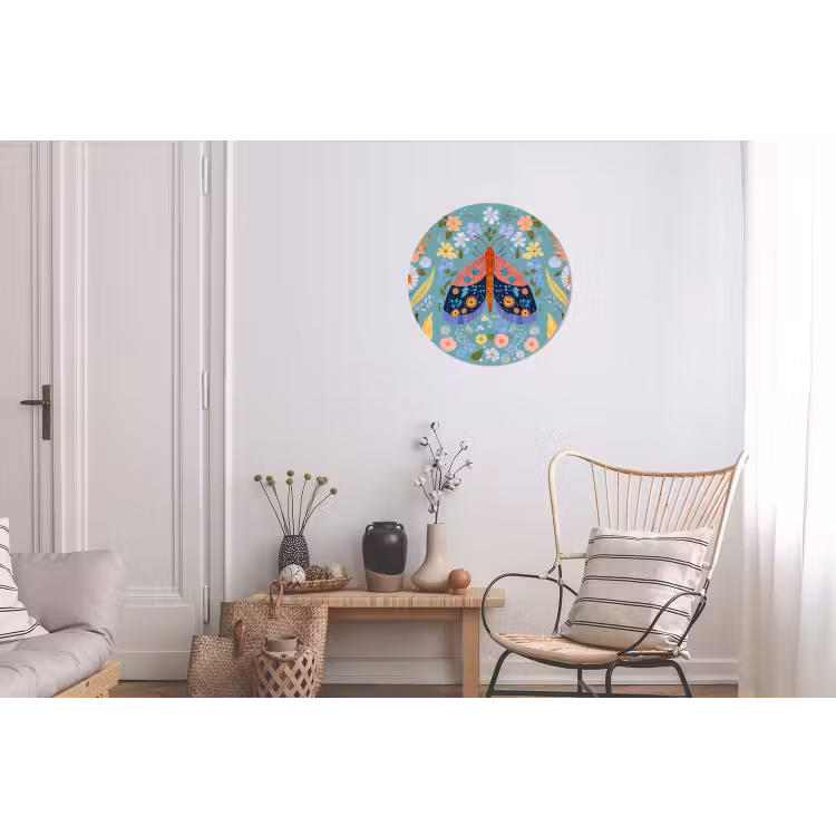 Vlinder - Sierlijk - Bloemen - Bladeren Wandcirkel aluminium klein -woonkamer
