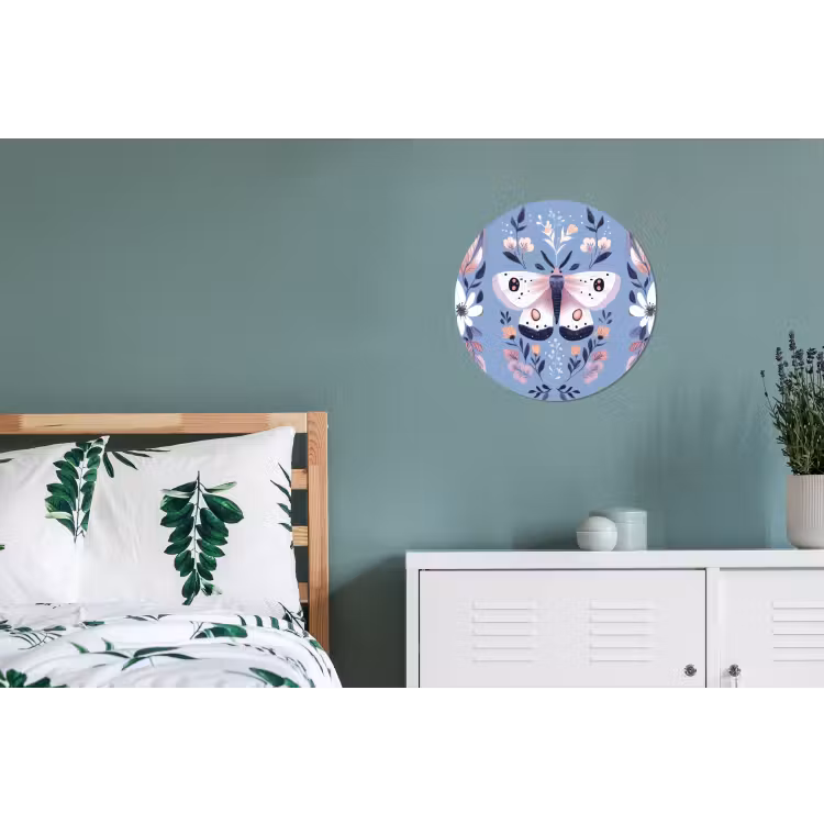 Vlinder - Vleugels - Stippen - Bloemen Wandcirkel aluminium klein -slaapkamer