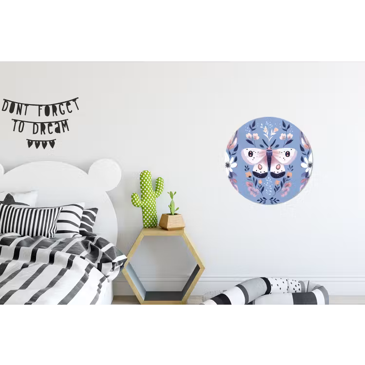 Vlinder - Vleugels - Stippen - Bloemen Wandcirkel aluminium klein -kinderkamer