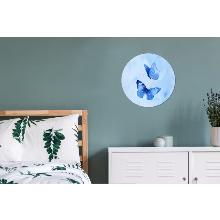 Vlinders - Sierlijk - Blauw Wandcirkel aluminium klein -slaapkamer