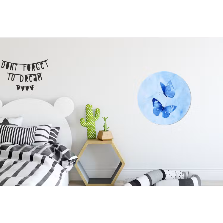 Vlinders - Sierlijk - Blauw Wandcirkel aluminium klein -kinderkamer