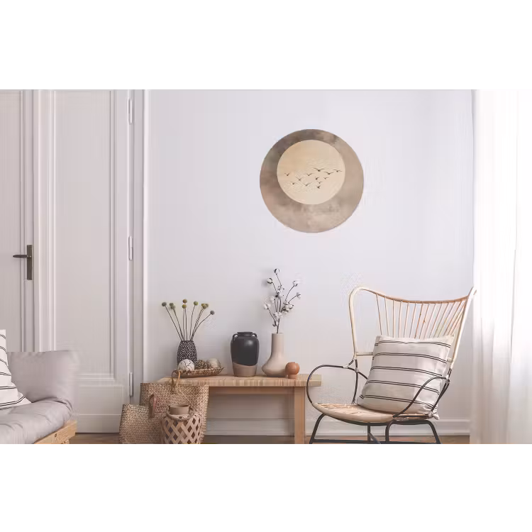 Vogel - Beige - Japandi Wandcirkel aluminium klein -woonkamer