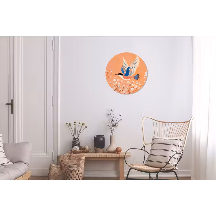 Vogel - Bloesemtakken - Warm - Kleurrijk Wandcirkel aluminium klein -woonkamer