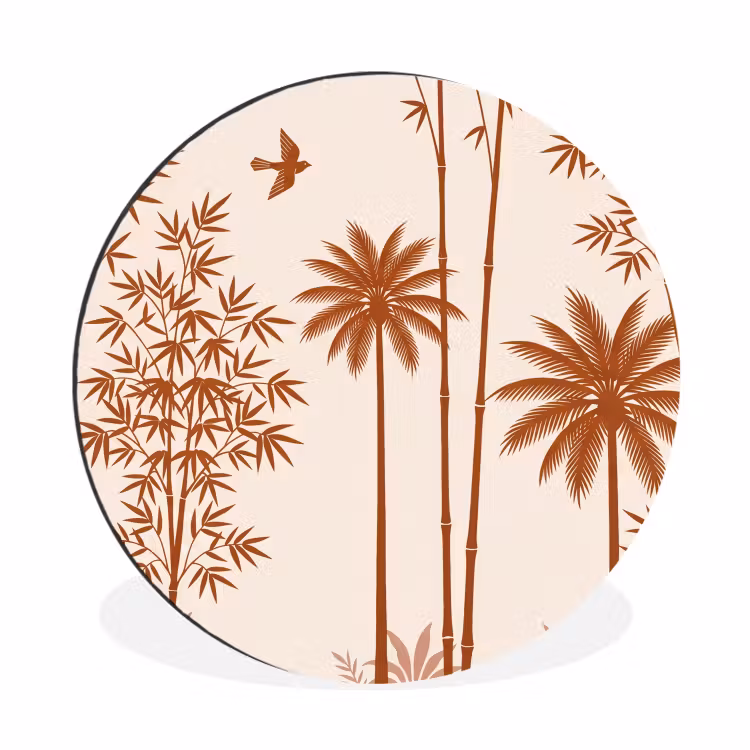 Vogel - Boom - Tropisch - Minimalistisch - Bruin Wandcirkel aluminium klein -3d