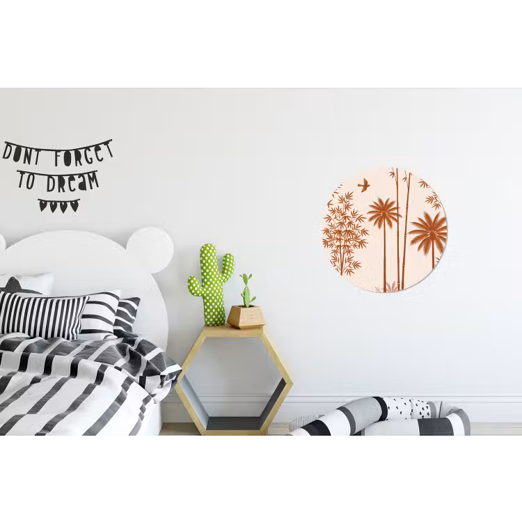 Vogel - Boom - Tropisch - Minimalistisch - Bruin Wandcirkel aluminium klein -kinderkamer