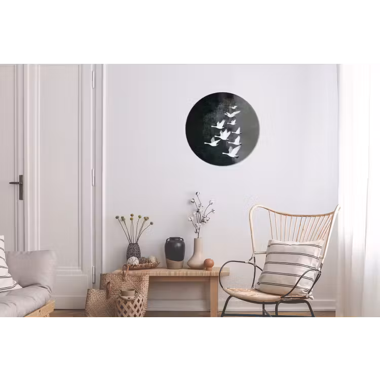 Vogel - Japandi - Groen Wandcirkel aluminium klein -woonkamer