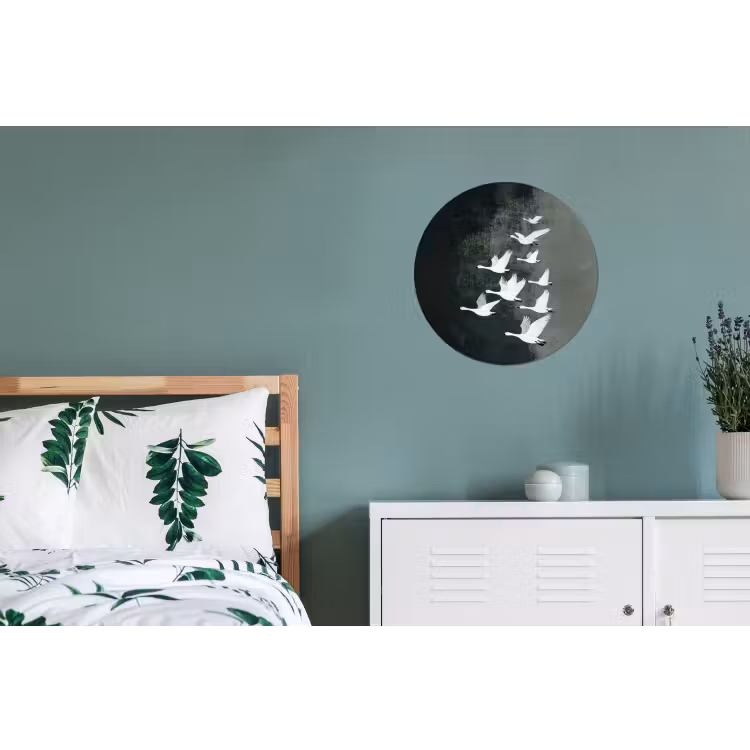 Vogel - Japandi - Groen Wandcirkel aluminium klein -slaapkamer