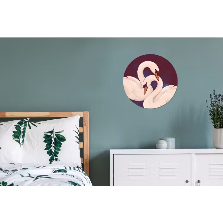 Vogel - Koppel - Liefde - Abstract - Wit Wandcirkel aluminium klein -slaapkamer