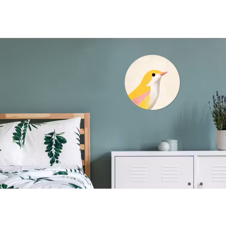 Vogel - Minimalistisch - Geel Wandcirkel aluminium klein -slaapkamer