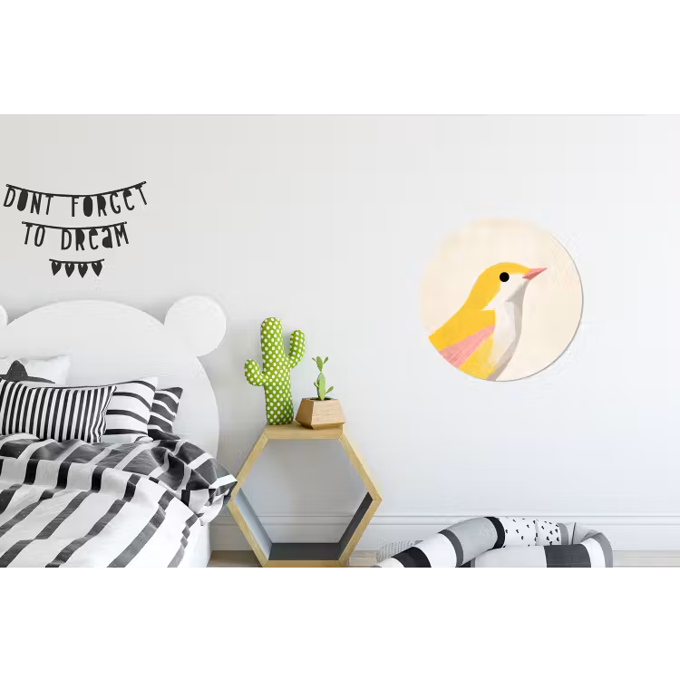 Vogel - Minimalistisch - Geel Wandcirkel aluminium klein -kinderkamer