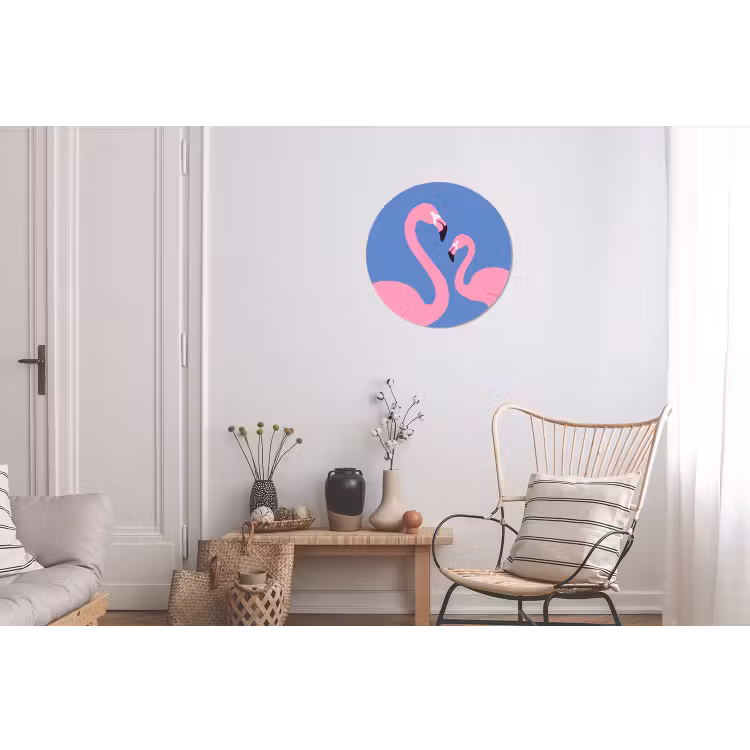 Vogel - Paar - Dieren - Modern - Roze Wandcirkel aluminium klein -woonkamer