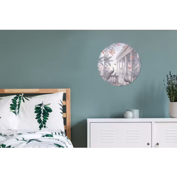 Vogel - Pauw - Architectuur - Klassiek - Groen Wandcirkel aluminium klein -slaapkamer