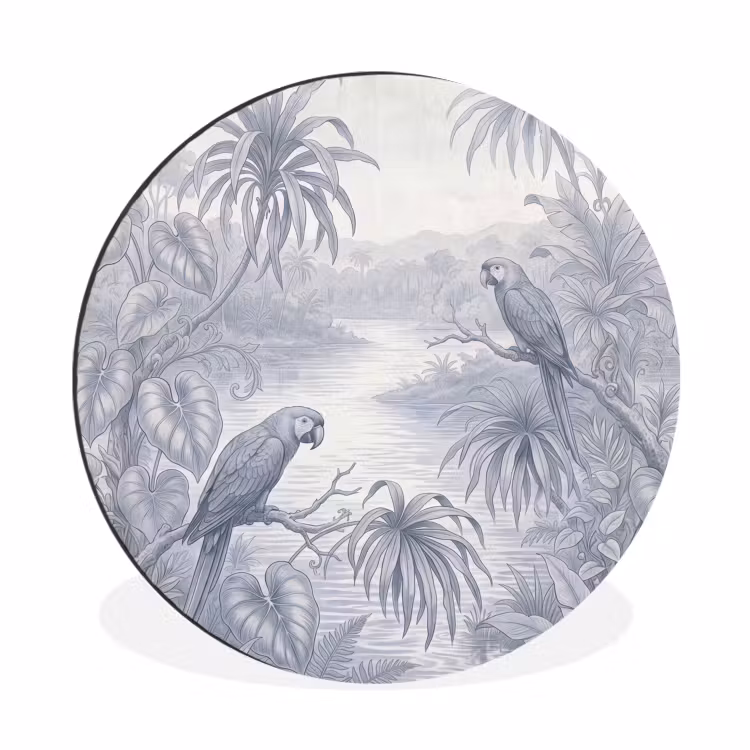 Vogel - Rivier - Tropisch - Illustratie - Blauw Wandcirkel aluminium klein -3d