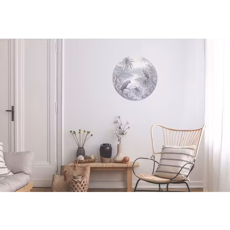 Vogel - Rivier - Tropisch - Illustratie - Blauw Wandcirkel aluminium klein -woonkamer