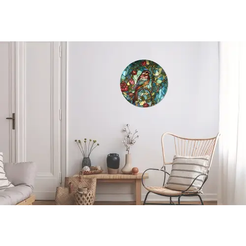 Vogel - Tak - Rozen - Mozaïek Wandcirkel aluminium klein -woonkamer