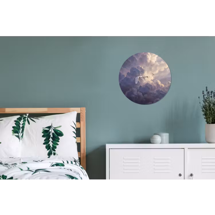 Vogel - Vliegend - Natuur - Wit - Wolken Wandcirkel aluminium klein -slaapkamer