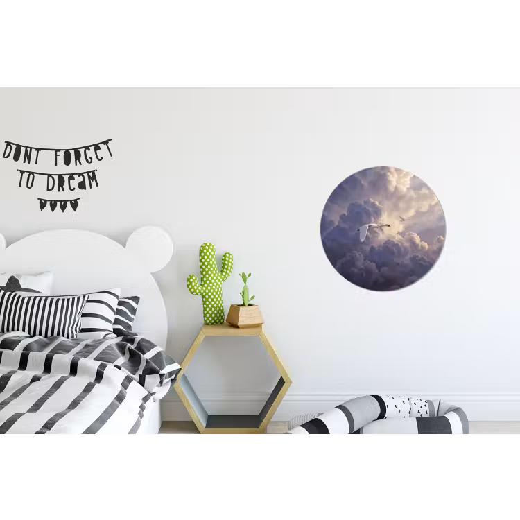 Vogel - Vliegend - Natuur - Wit - Wolken Wandcirkel aluminium klein -kinderkamer
