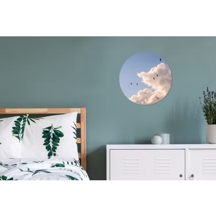 Vogel - Vlucht - Wolken - Natuur - Blauw Wandcirkel aluminium klein -slaapkamer