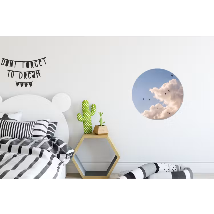 Vogel - Vlucht - Wolken - Natuur - Blauw Wandcirkel aluminium klein -kinderkamer