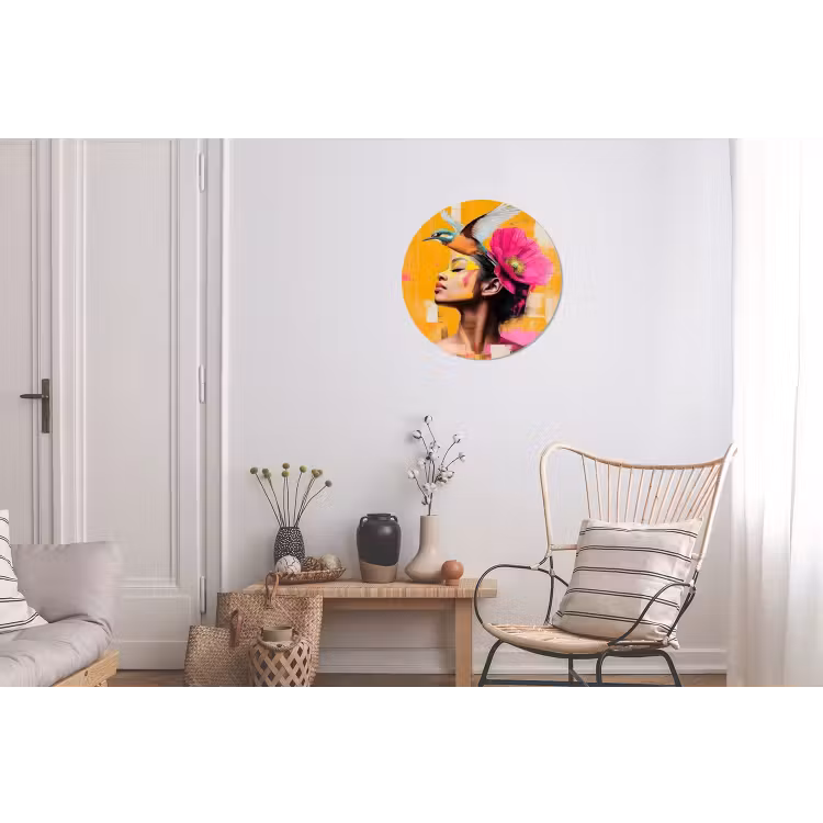 Vogel - Vrouw - Abstract - Bloem Wandcirkel aluminium klein -woonkamer