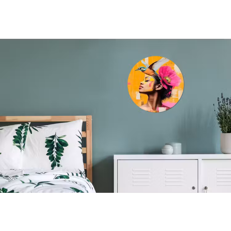 Vogel - Vrouw - Abstract - Bloem Wandcirkel aluminium klein -slaapkamer