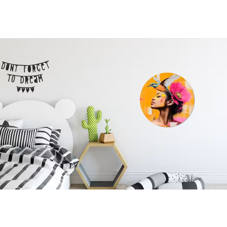 Vogel - Vrouw - Abstract - Bloem Wandcirkel aluminium klein -kinderkamer