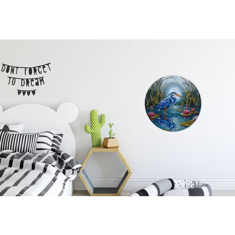 Vogel - Water - Natuur - Abstract - Blauw Wandcirkel aluminium klein -kinderkamer