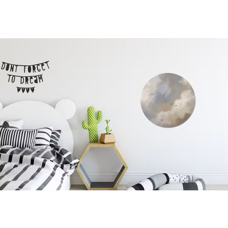 Vogel - Wolken - Natuur - Modern - Grijs Wandcirkel aluminium klein -kinderkamer