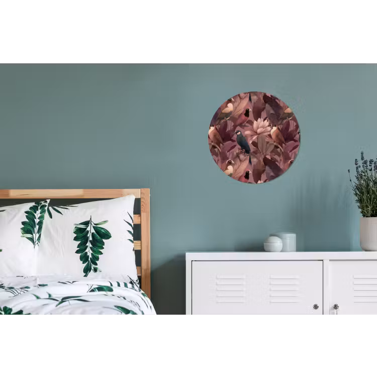 Vogels - Bladeren - Roze Wandcirkel aluminium klein 190 -slaapkamer