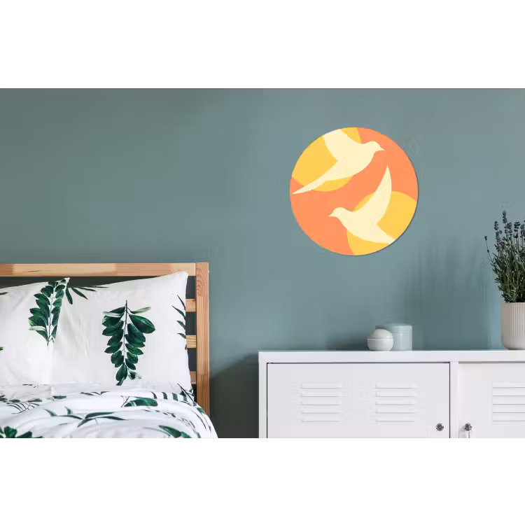 Vogels - Cirkels - Geel Wandcirkel aluminium klein -slaapkamer