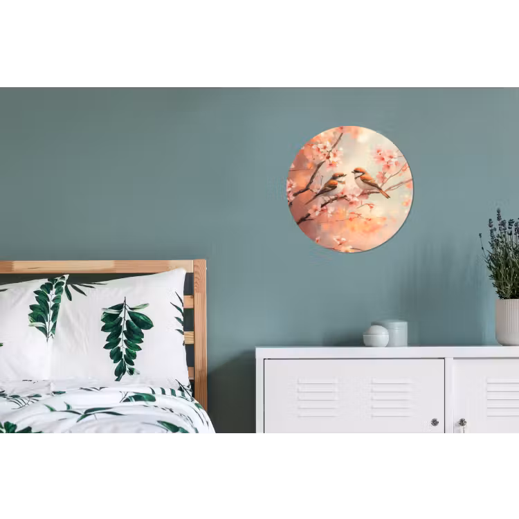 Vogels - Romantic - Bloesemtak Wandcirkel aluminium klein -slaapkamer