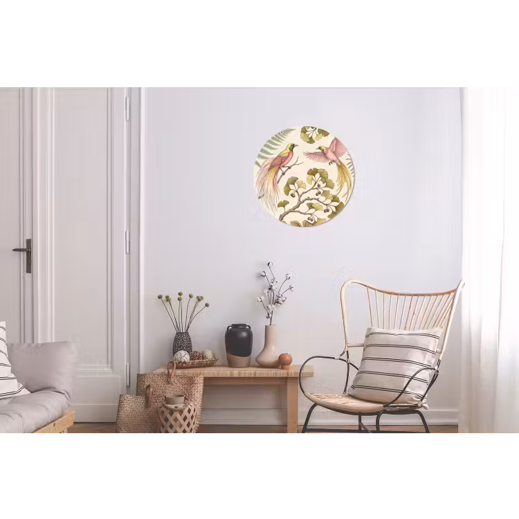 Vogels - Tropisch - Botanisch - Roze Wandcirkel aluminium klein -woonkamer