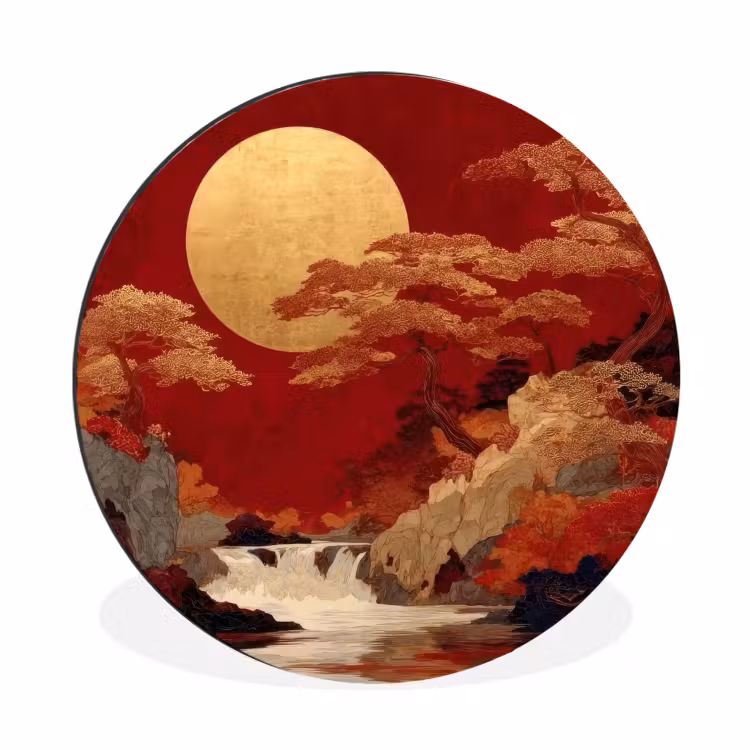 Volle maan - Landschap - Waterval Wandcirkel aluminium klein -3d