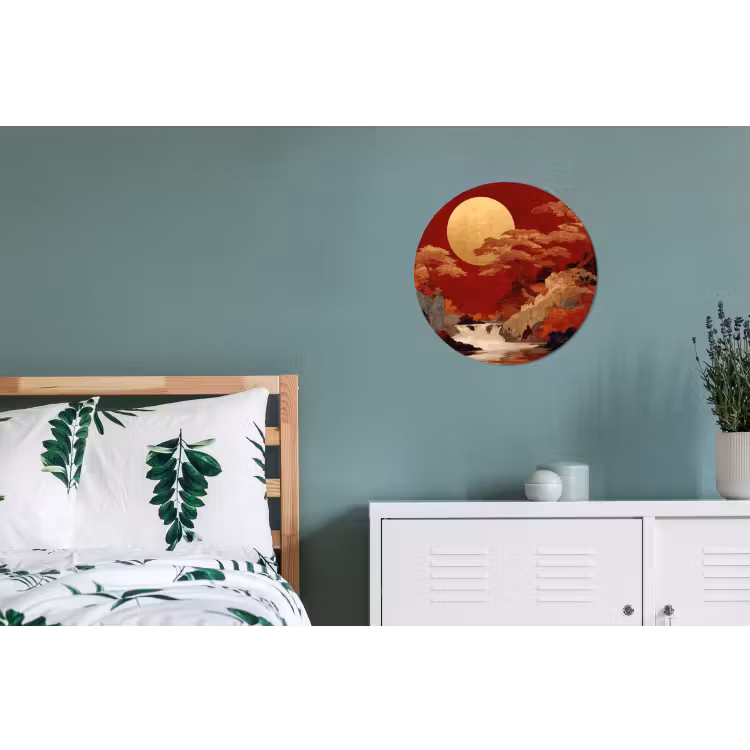 Volle maan - Landschap - Waterval Wandcirkel aluminium klein -slaapkamer