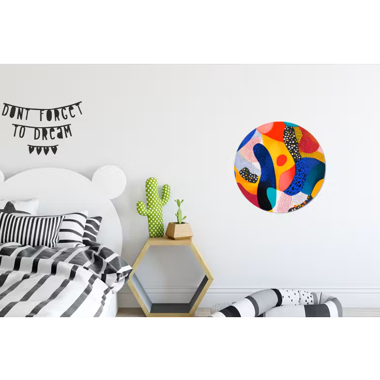 Vormen - Abstract - Stippels - Blauw Wandcirkel aluminium klein -kinderkamer