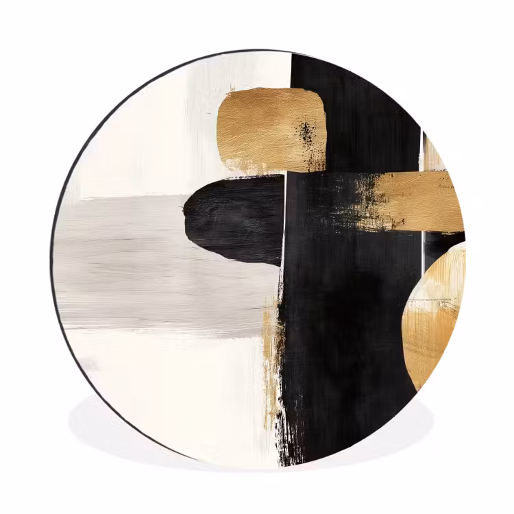 Vormen - Penseelstreken - Abstract - Goud Wandcirkel aluminium klein -3d