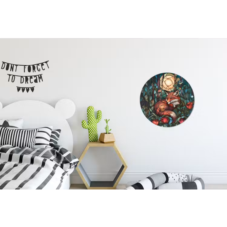 Vos - Mozaïek - Bos - Maan Wandcirkel aluminium klein -kinderkamer