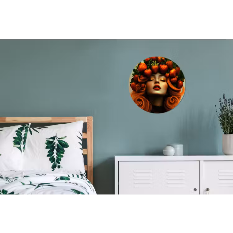 Vrouw - Aardbeien - Kroon Wandcirkel aluminium klein -slaapkamer