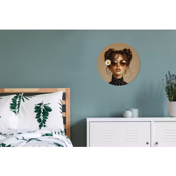 Vrouw - Beige - Bloem - Modern - Portret Wandcirkel aluminium klein -slaapkamer