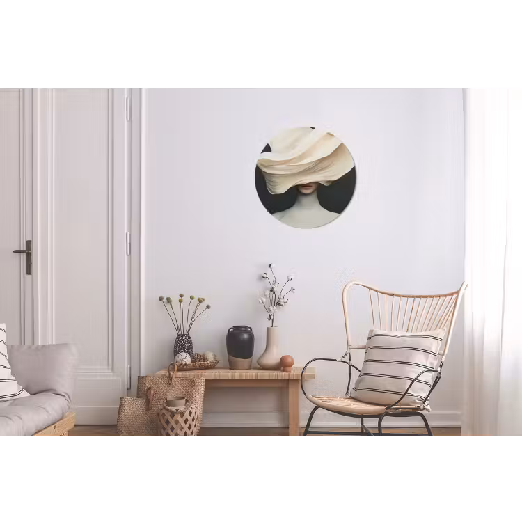 Vrouw - Beige - hoed Wandcirkel aluminium klein -woonkamer