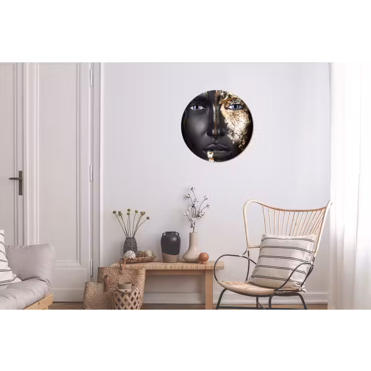 Vrouw - Bladgoud - Zwart - Goud - Luxe Wandcirkel aluminium klein -woonkamer