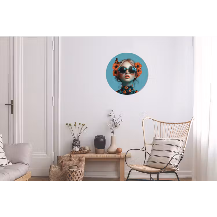 Vrouw - Blauw - Vlinder - Bloemen - Aesthetic Wandcirkel aluminium klein -woonkamer