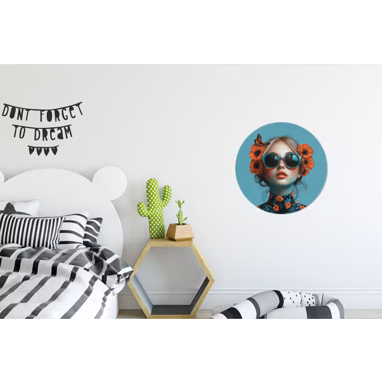 Vrouw - Blauw - Vlinder - Bloemen - Aesthetic Wandcirkel aluminium klein -kinderkamer