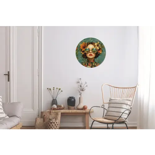 Vrouw - Bloemen - Vlinders - Natuur - Vintage Wandcirkel aluminium klein -woonkamer