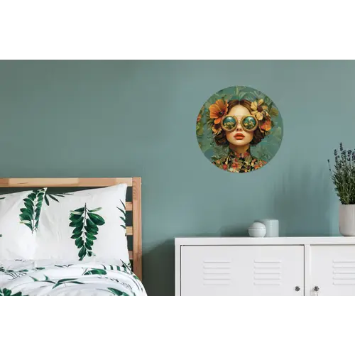 Vrouw - Bloemen - Vlinders - Natuur - Vintage Wandcirkel aluminium klein -slaapkamer