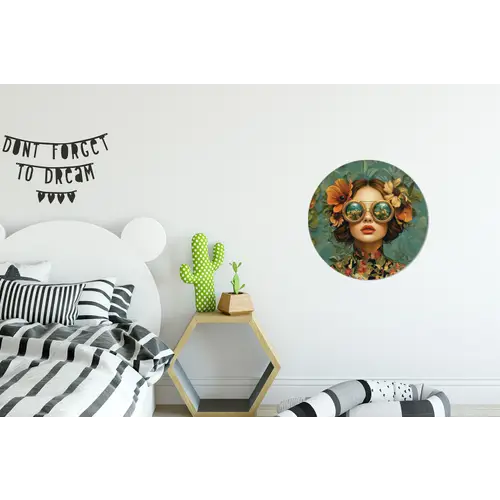 Vrouw - Bloemen - Vlinders - Natuur - Vintage Wandcirkel aluminium klein -kinderkamer